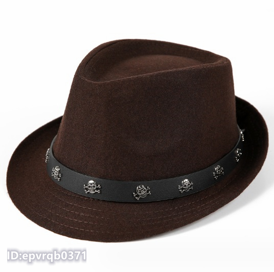 ２点セット ソフト帽 新品 メンズキャップ ジャズハット スカル 紳士 帽子 中折れハット フリーサイズ 56-58センチ コーヒー/グレー_画像2
