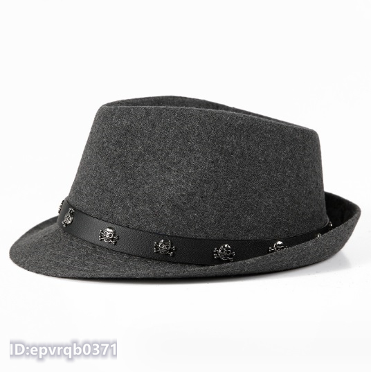 ２点セット ソフト帽 新品 メンズキャップ ジャズハット スカル 紳士 帽子 中折れハット フリーサイズ 56-58センチ 黒/グレー_画像4
