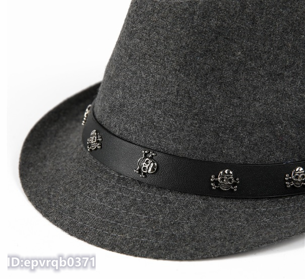 ２点セット ソフト帽 新品 メンズキャップ ジャズハット スカル 紳士 帽子 中折れハット フリーサイズ 56-58センチ コーヒー/グレー_画像7