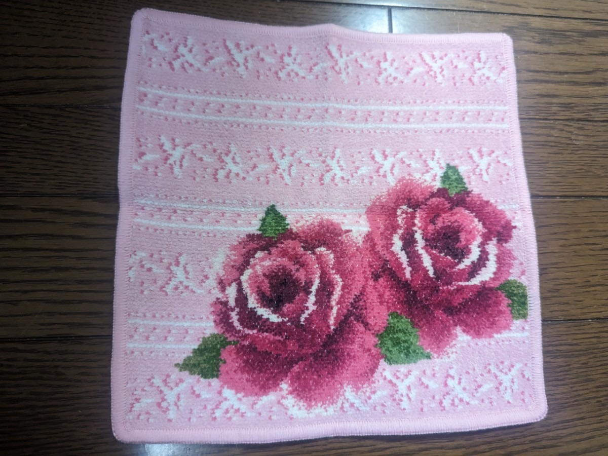 FEILER Feiler towel handkerchie pink ground rose pattern 25×25