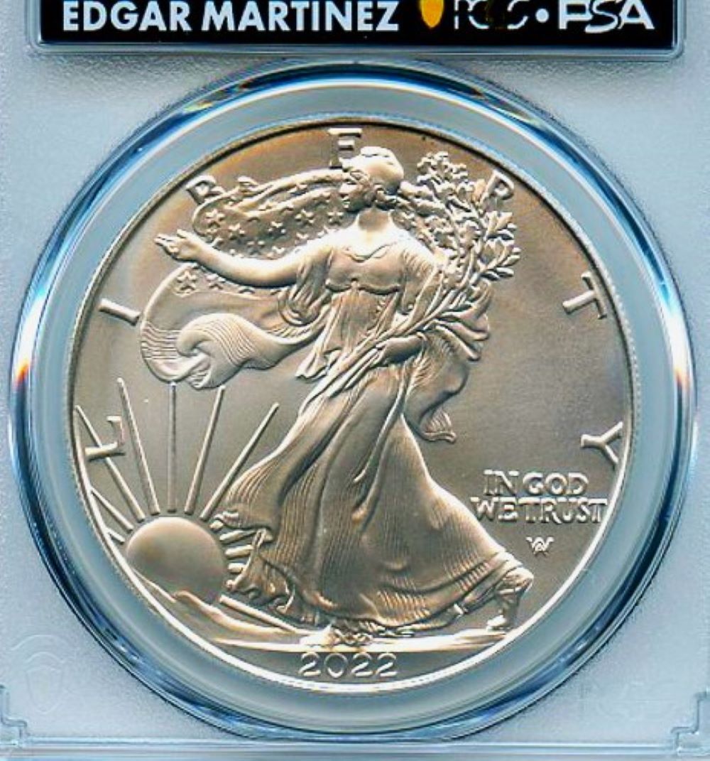 ★★ 最高鑑定 シルバーイーグル 2022年 MLBレジェンド Eggar Martinez 直筆サイン １$ .999銀貨 PCGS MS70 First Day ★★_画像3