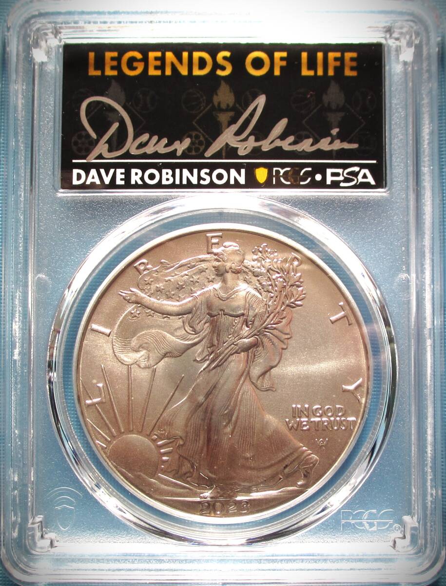 ★★ 最高鑑定 シルバーイーグル 2023年 NFLレジェンド Dave Robinson 直筆サイン １$ .999銀貨 PCGS MS70 First Strike ★★_画像1