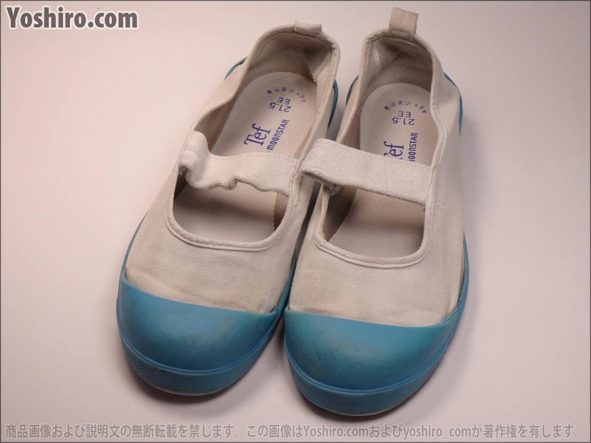  труба KS124* б/у /21.5cm EE(2E)* moon Star MoonStar сменная обувь сверху обувь . внутри надеть обувь белый + бледно-голубой + белый низ Tef* ткань / сделано в Японии / девочка 