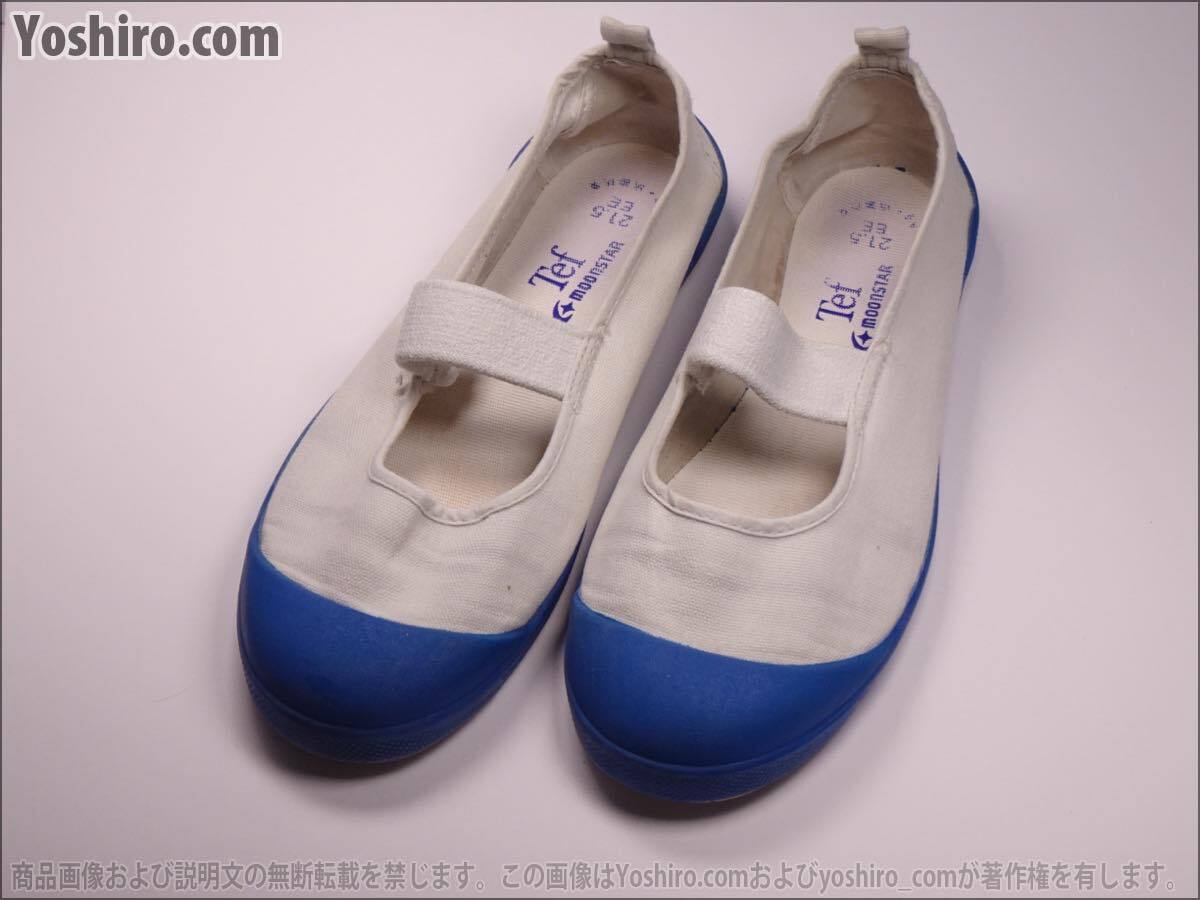  tube KS064* used /21.5cm EE(2E)* moon Star MoonStar indoor shoes on shoes . inside put on footwear white + blue + white bottom Tef* cloth / made in Japan / girl 