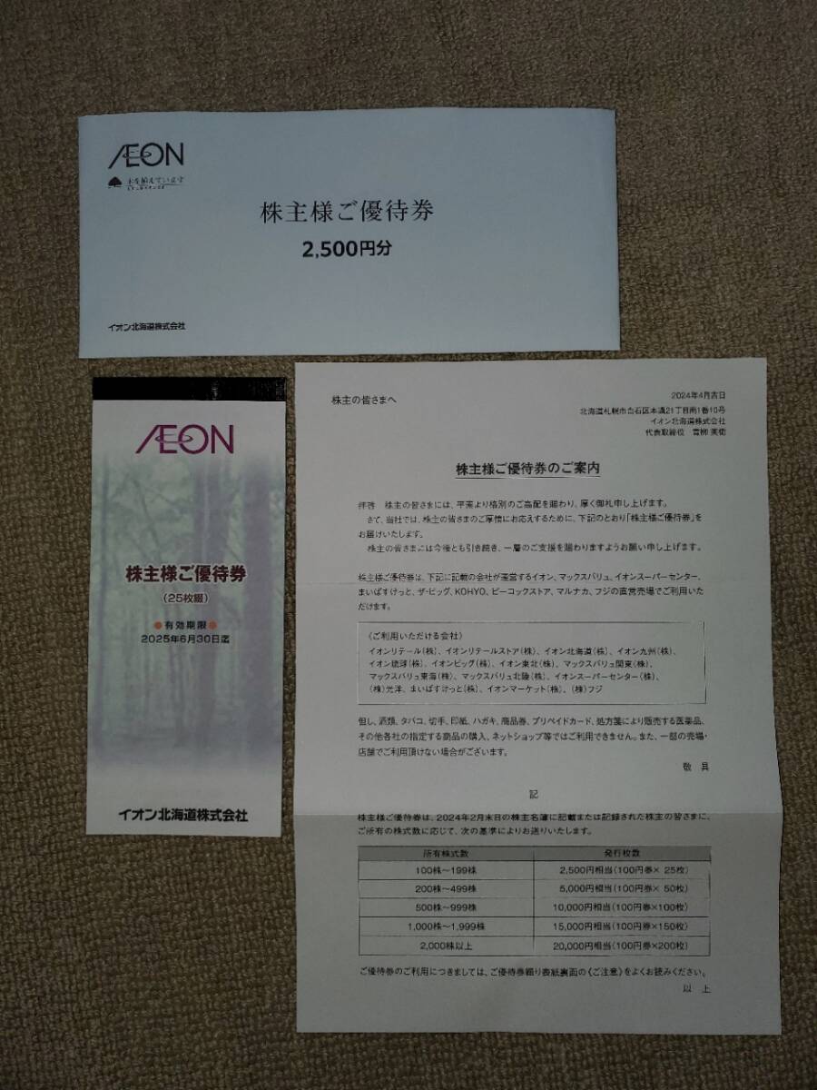 イオン北海道 株主優待券2500円分 使用期限2025年6月30日の画像1