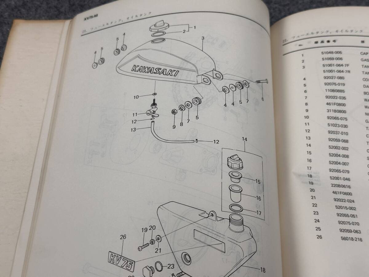 ◆V36 売切り! 美品 希少 レア 当時物 カワサキ KV75 純正 パーツカタログ パーツリスト_画像4