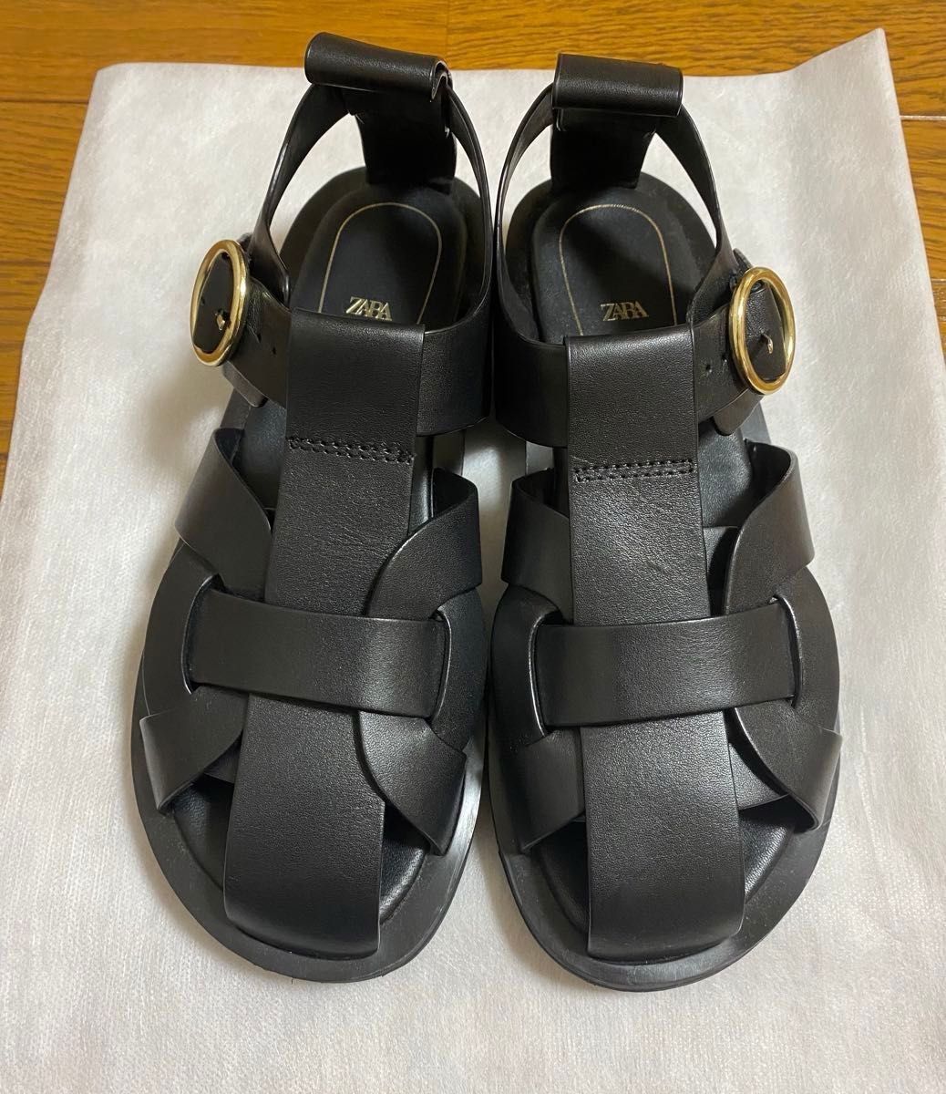 ZARA レザーフラットケージサンダル 36 黒|Yahoo!フリマ(旧 ZARA レザーフラットケージサンダル 36 黒|Yahoo!フリマ(旧