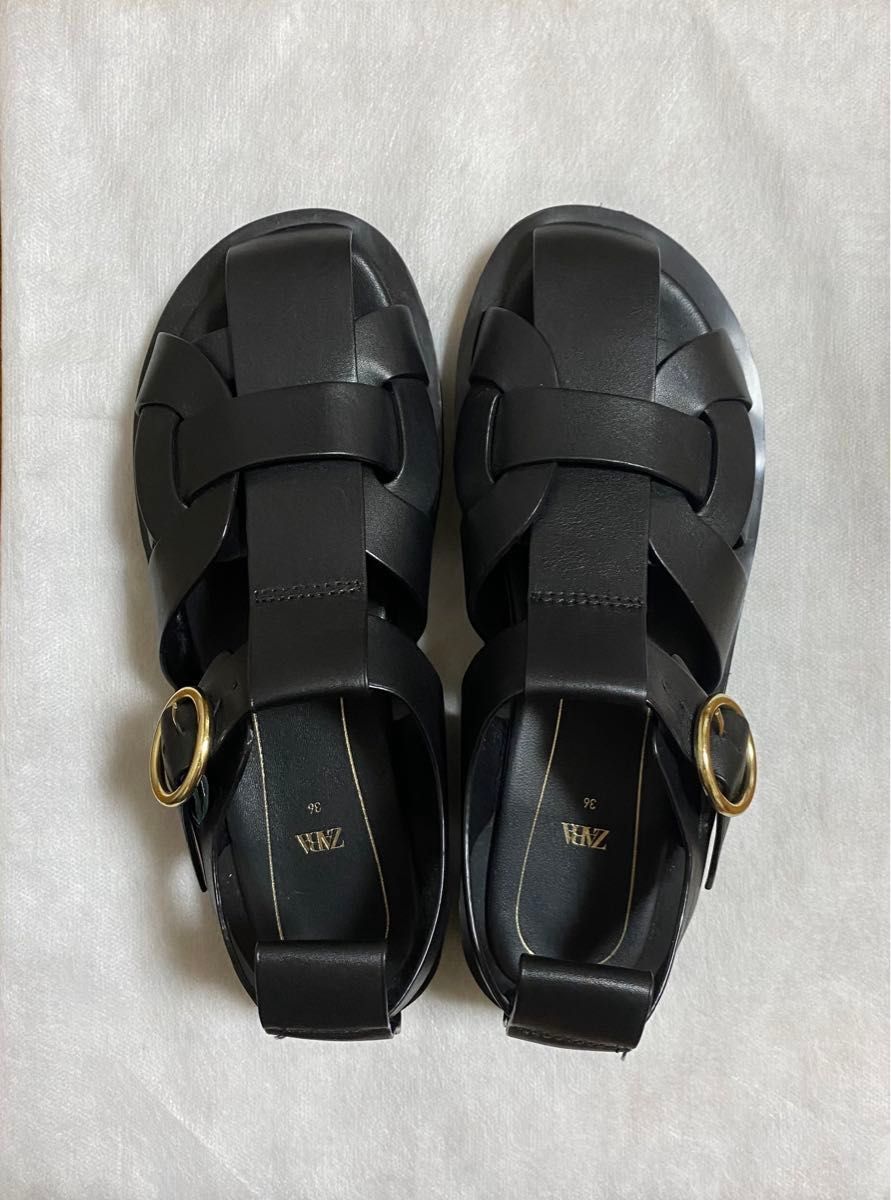 ZARA レザーフラットケージサンダル 36 黒|Yahoo!フリマ(旧 ZARA レザーフラットケージサンダル 36 黒|Yahoo!フリマ(旧