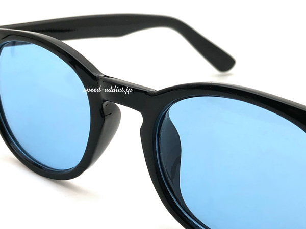 ROUND BOSTON SUNGLASS BLACK × BLUE/ラウンドボストンサングラスブルーレンズライトカラー丸型度なしアウトドア釣りゴルフ紫外線カット_画像5