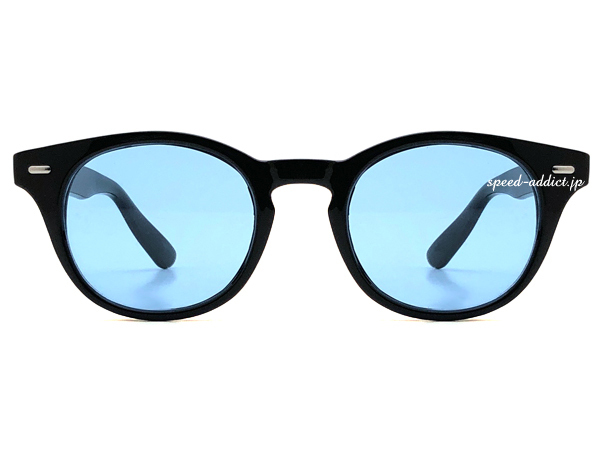 ROUND BOSTON SUNGLASS BLACK × BLUE/ラウンドボストンサングラスブルーレンズライトカラー丸型度なしアウトドア釣りゴルフ紫外線カット_画像3