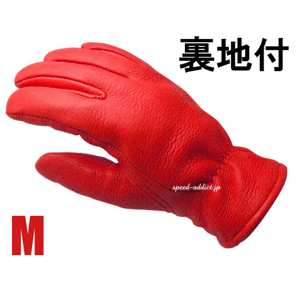 CHURCHILL GLOVE 裏地付 RED M/チャーチルグローブ赤レッドシンサレート100g裏地付バイク用定番手袋レザーグローブ鹿革本革防寒thinsulate_画像1