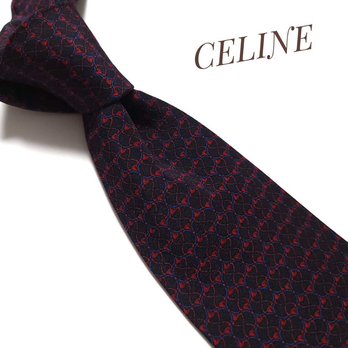 美品 1円 CELINE セリーヌ ネクタイ ハイブランド 赤 青 1395_画像1