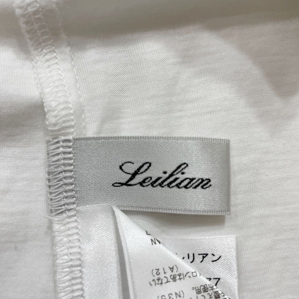 255 Leilian レリアン コットン レーヨン 半袖 Tシャツ サイズ11 花柄 スポンコール 日本製 レディース ホワイト 白 40513I_画像3