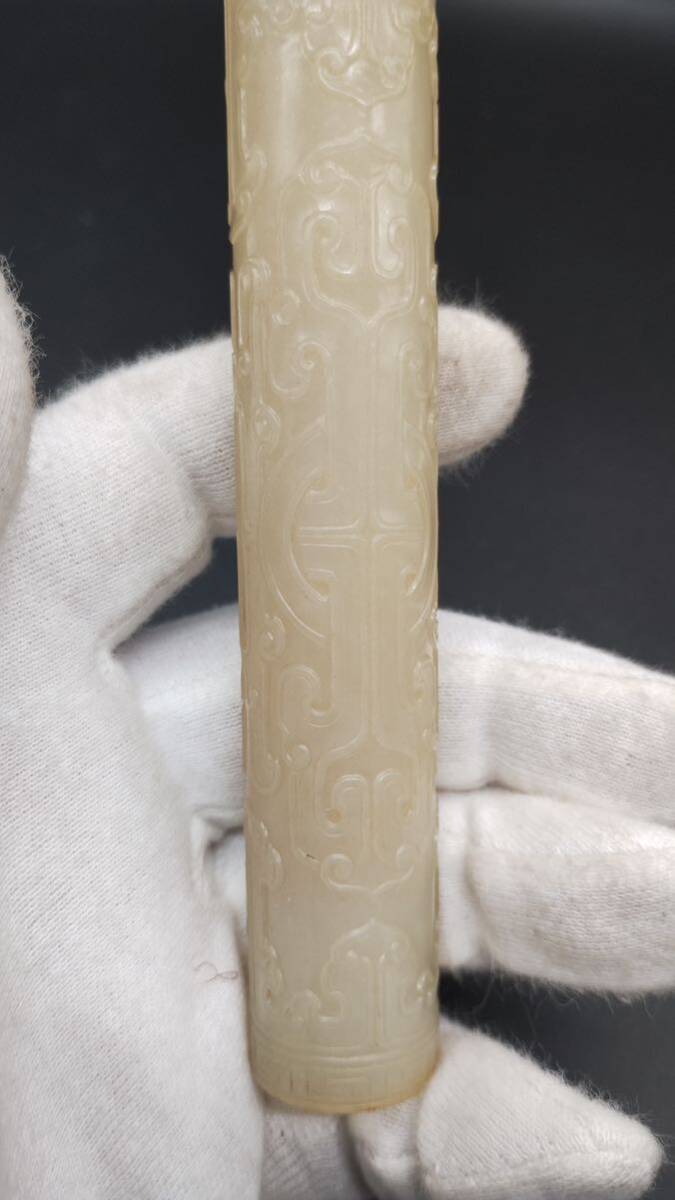 中国 古物 白玉 時代物 碧玉 清時代 古玉 玉彫刻 文房具 蓋あり 箱付き 中国古美術の画像5