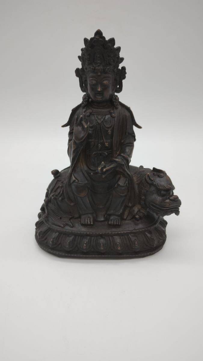 中国 古物 仏像 時代物 立像 銅製 置物 観音像 古銅 清時代 獣付き 中国古美術_画像1