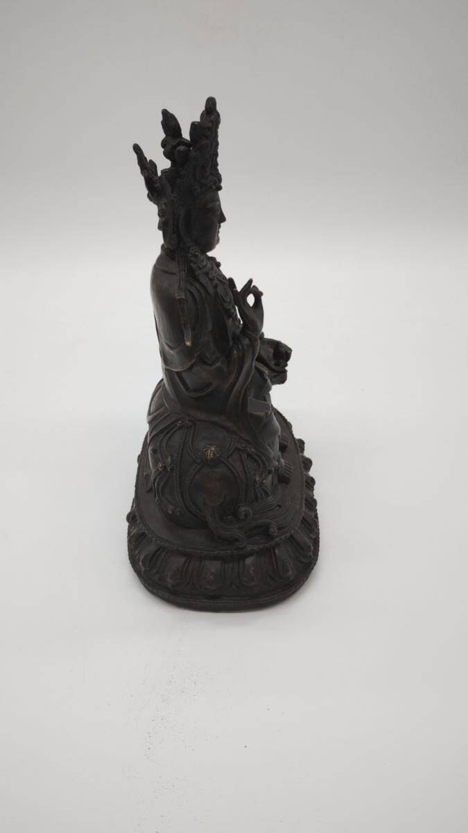 中国 古物 仏像 時代物 立像 銅製 置物 観音像 古銅 清時代 獣付き 中国古美術_画像2