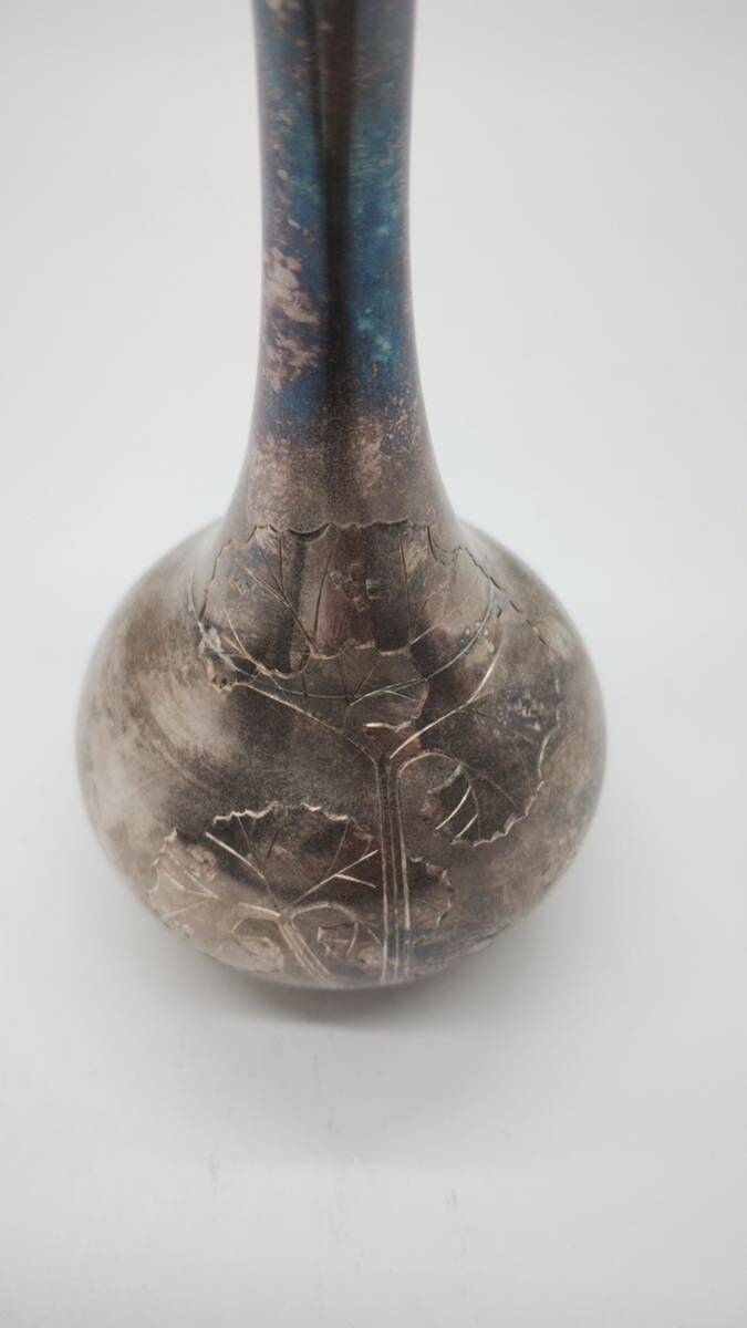 日本 古物 花瓶 花入 時代物 花器 銀瓶 銀器 花模様 銀118g 日本古美術_画像5