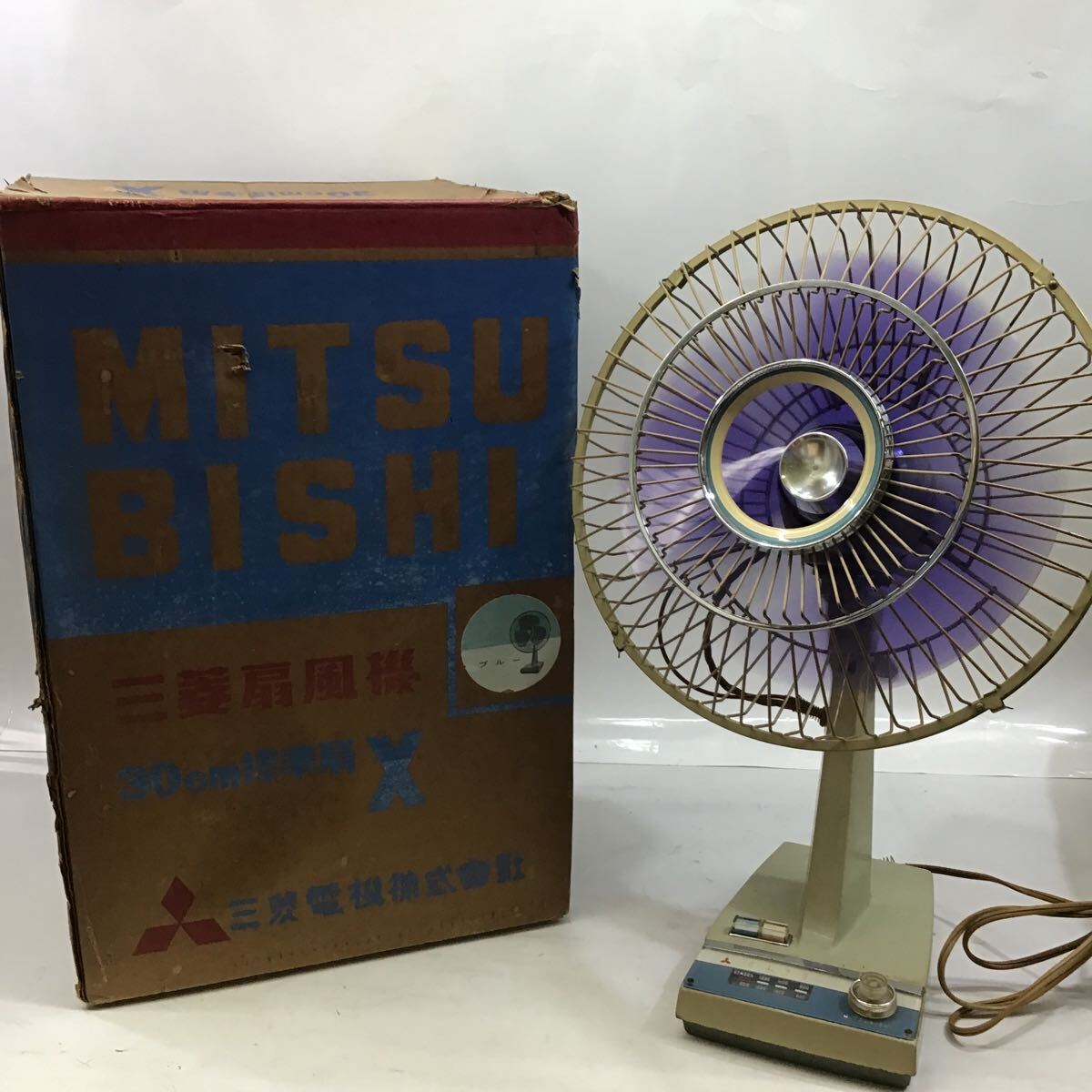 三菱 30cm標準扇 扇風機 昭和レトロ アンティーク ブルー MITSUBISHIの画像1