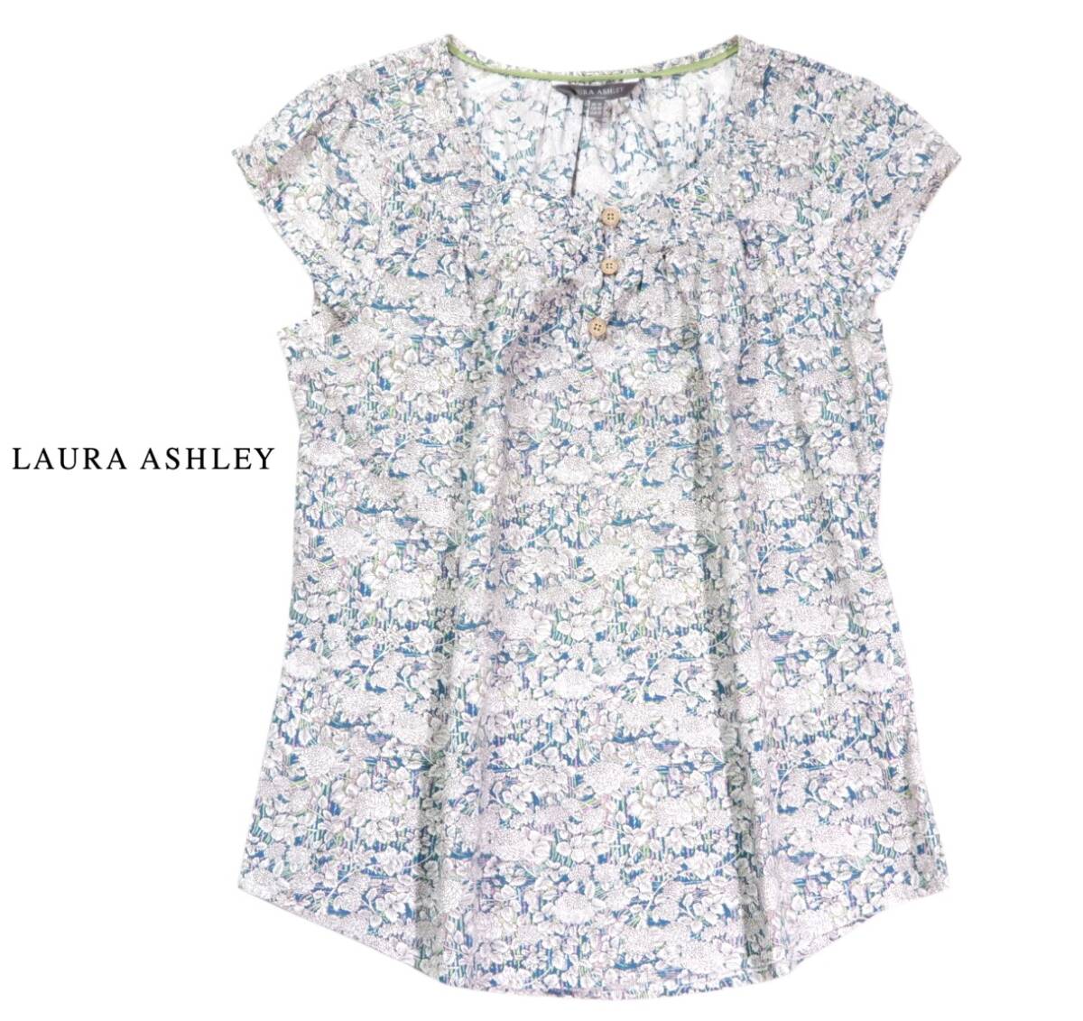 ローラアシュレイ LAURA ASHLEY 可愛い フラワープリント プルオーバー ブラウス UK14 大きいサイズ_m