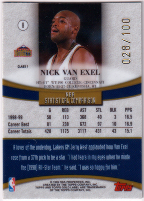 Nick Van Exel NBA 1999-2000 Topps Gold Label Class1 Red Parallel #8 100枚限定の画像2