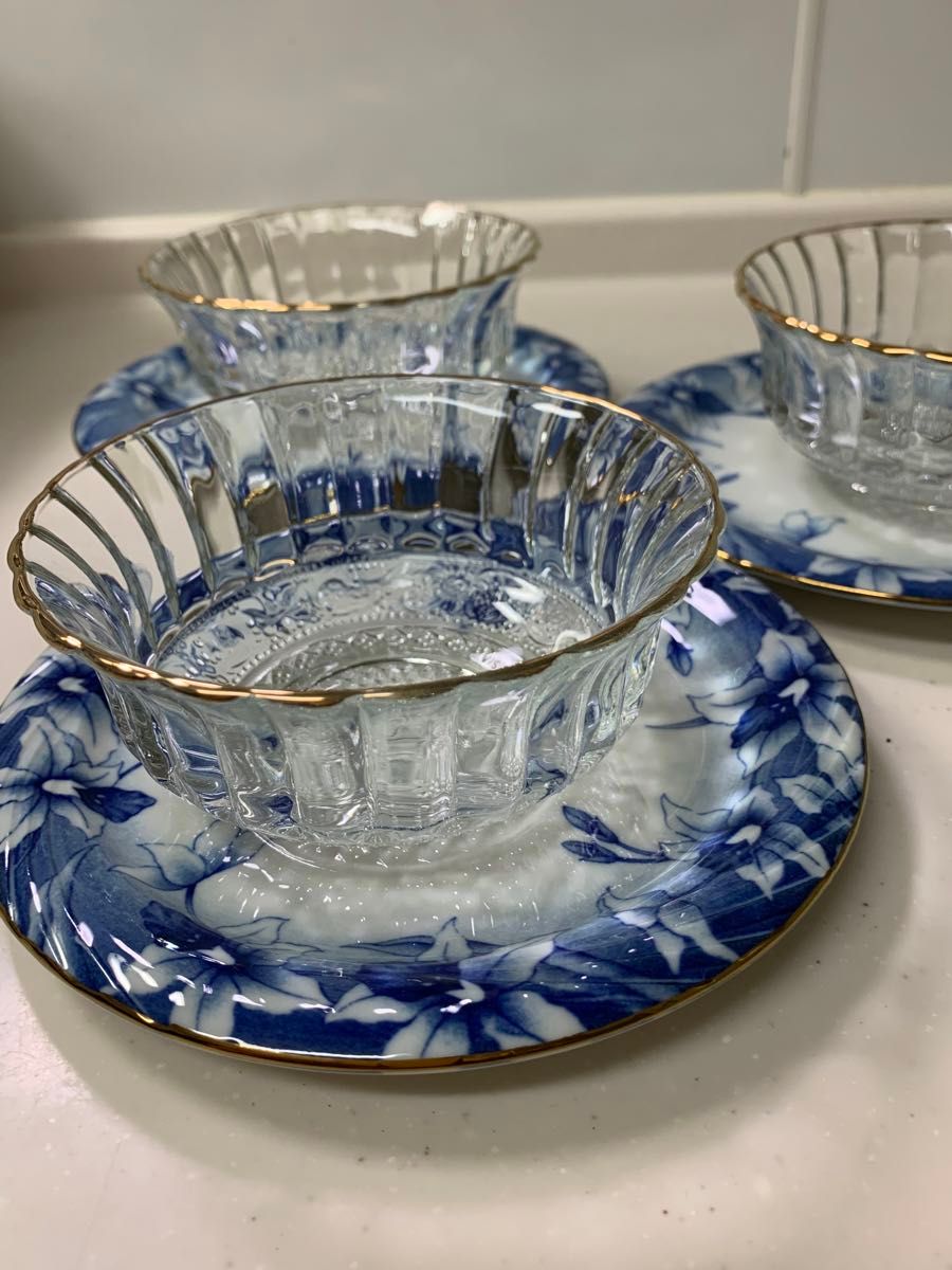 東濃陶器 デザートセット ガラス鉢＆ソーサー　T＆T Table Collection  昭和レトロ　デザート皿　