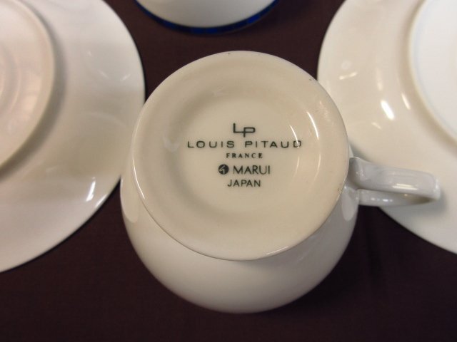 t5745　美品　LP LOUIS PITAUD　カップ＆ソーサー5点セット　MARUI　洋食器　茶器　ホワイトｘブルー_画像7