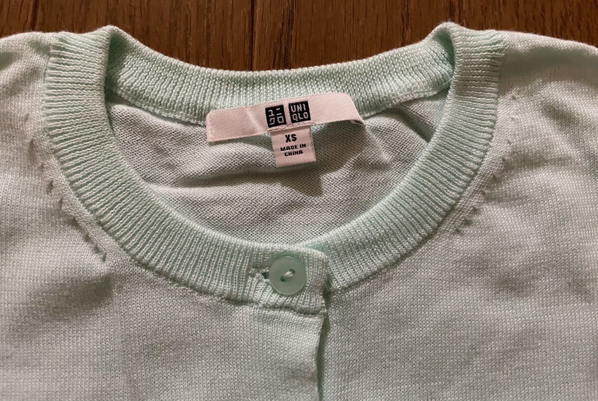 ユニクロ UNIQLO UVカットスーピマコットンクルーネックカーディガン XS グリーン 長袖 トップス ニット_画像2