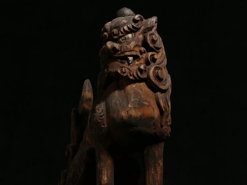 z432 迫力の木彫 阿吽の狛犬 仏教美術 置物_画像8