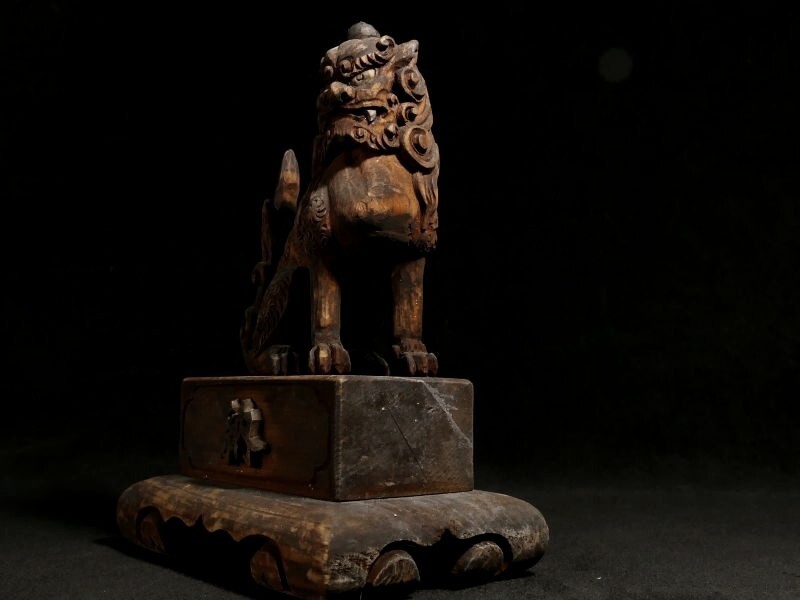 z432 迫力の木彫 阿吽の狛犬 仏教美術 置物_画像7