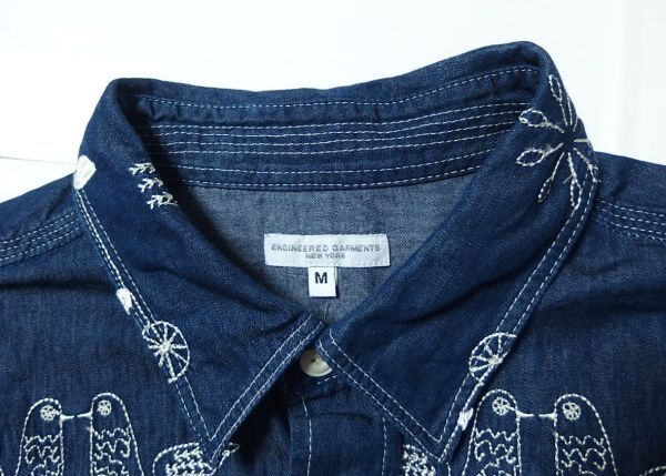 22SS Engineered Garments エンジニアードガーメンツ Work Shirt Bird Embroidery Denim 刺繍 デニム ワーク シャツ M_画像3