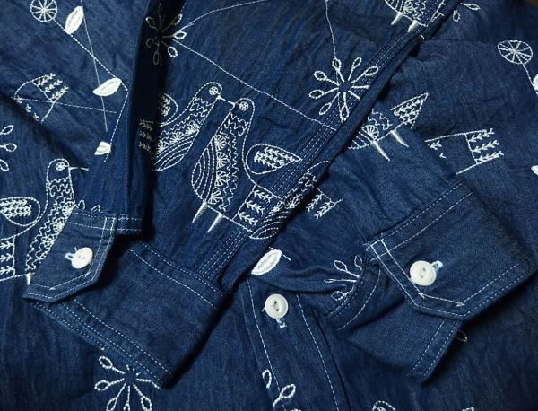 22SS Engineered Garments エンジニアードガーメンツ Work Shirt Bird Embroidery Denim 刺繍 デニム ワーク シャツ M_画像6