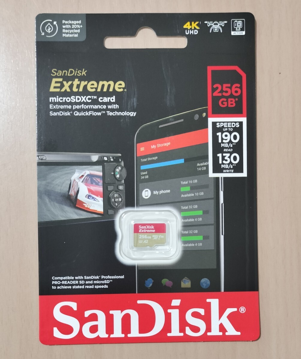 SanDisk microSDXCカード 256GB Extreme 上位モデル 正規品 証明書付き 新品未開封 SDSQXAV-256G-GN6MN サンディスクの画像1