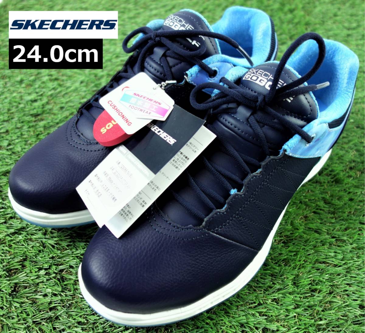 【新品タグ付】SKECHERS GOLF 撥水加工 スパイクレスゴルフシューズ 24.0cm ネイビー×ブルー 5GEN GOGAMAX スケッチャーズ 定価9,900円_画像1