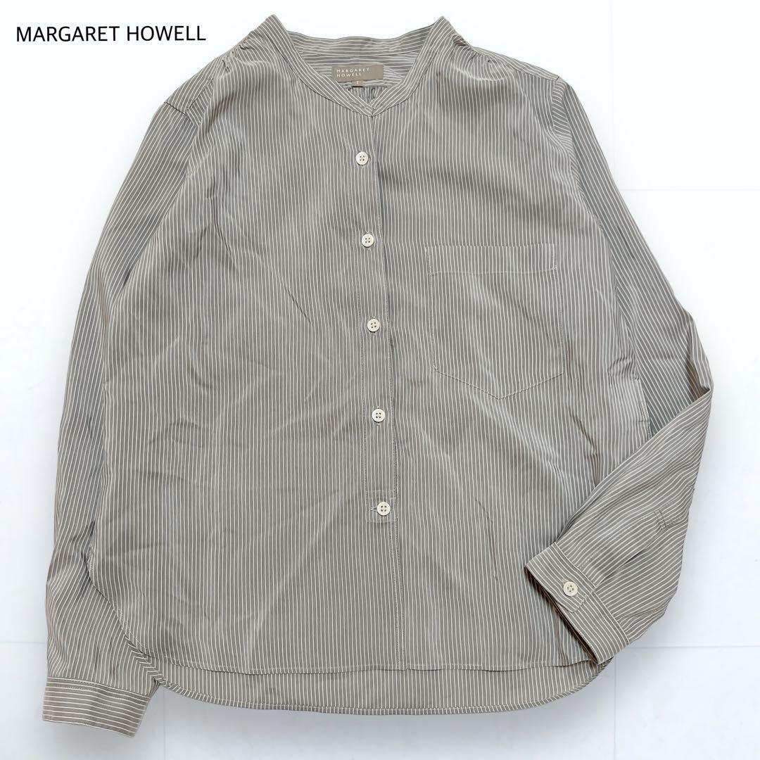 MARGARET HOWELL マーガレットハウエル シルク混 バンドカラー シャツ ワイドシルエット レディース 1_画像1
