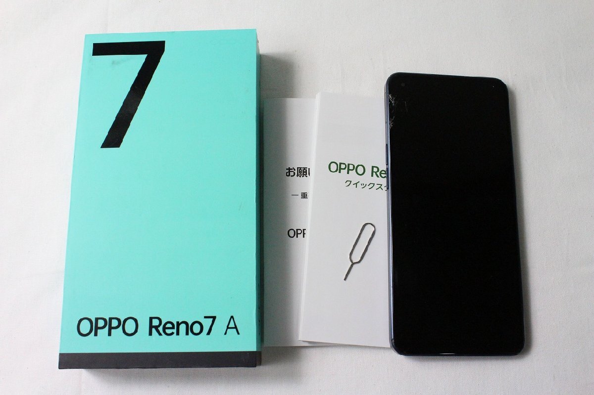 【5qP05003E】★動作品★OPPO Reno7A★A2010P★ソフトバンク★android★スターリーブラック★SIMフリー★128GB★スマホ★現状品_画像1