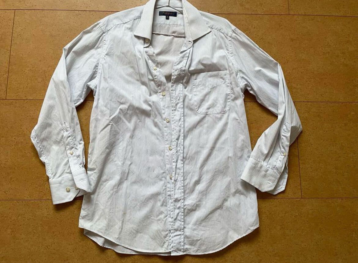 新社会人洗い替え用Yシャツ長袖シャツ41-84スリムモデル白色青ストライプ_画像1