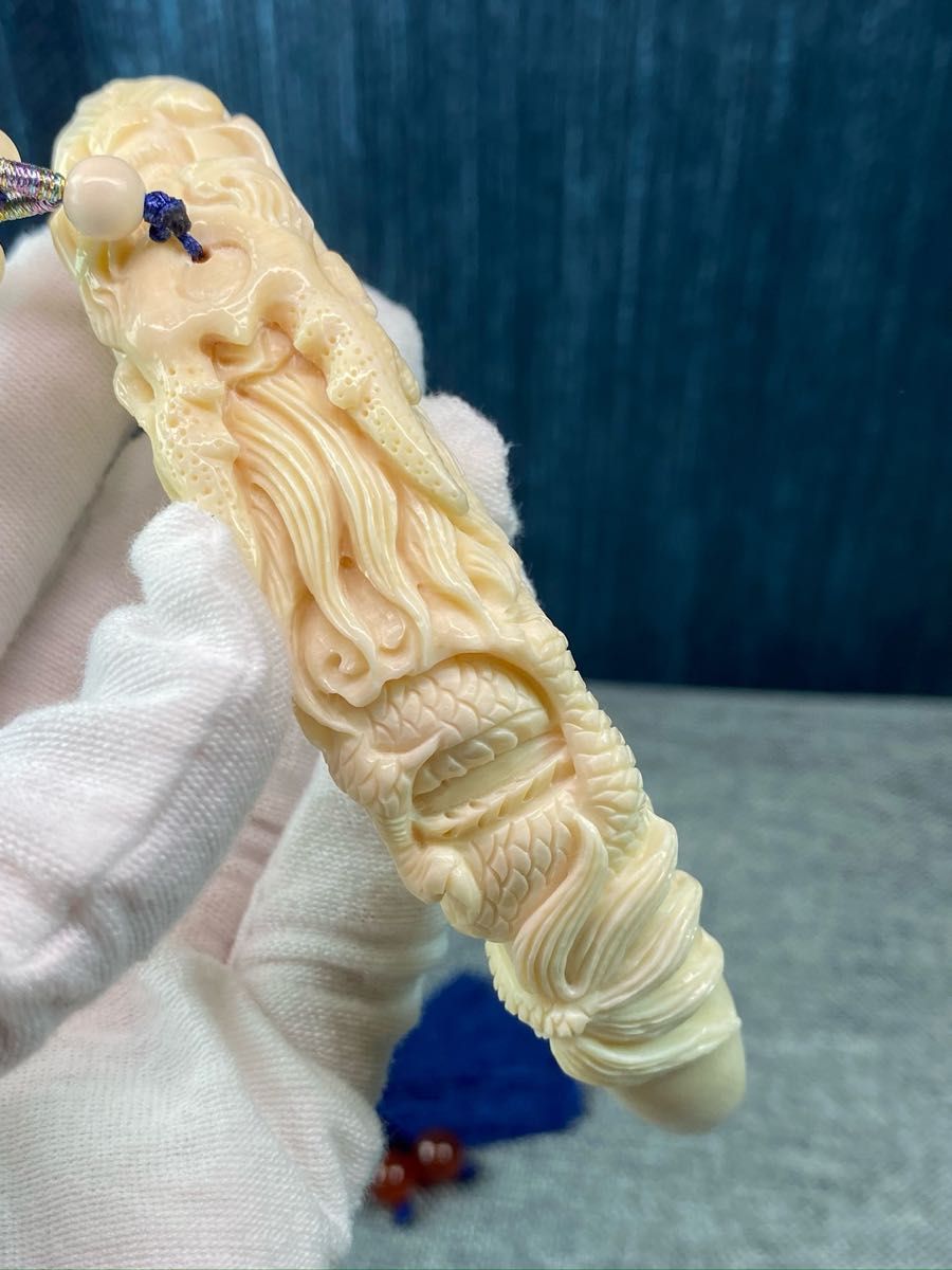 天然マンモス牙美しい手作り彫刻　6 盤龍牙尖　握り物