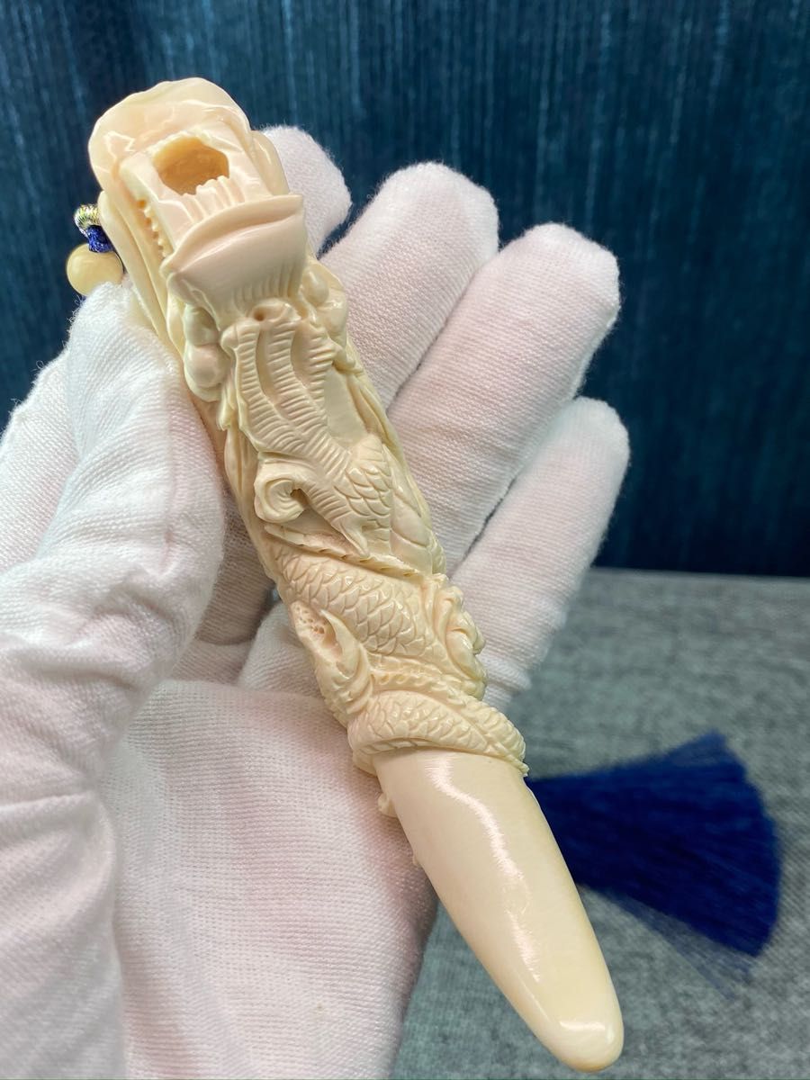 天然マンモス牙美しい手作り彫刻　6 盤龍牙尖　握り物