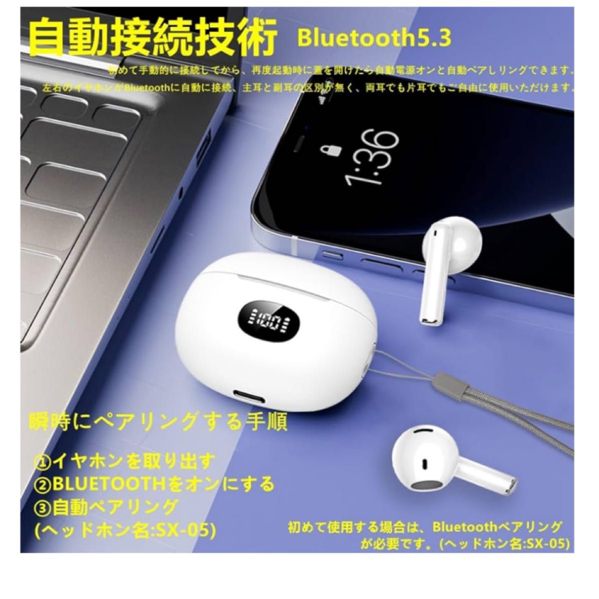 イヤホン Bluetooth イヤホン ワイヤレスイヤホン 2024最新ブルートゥースイヤホン EDR+Bluetooth5.3