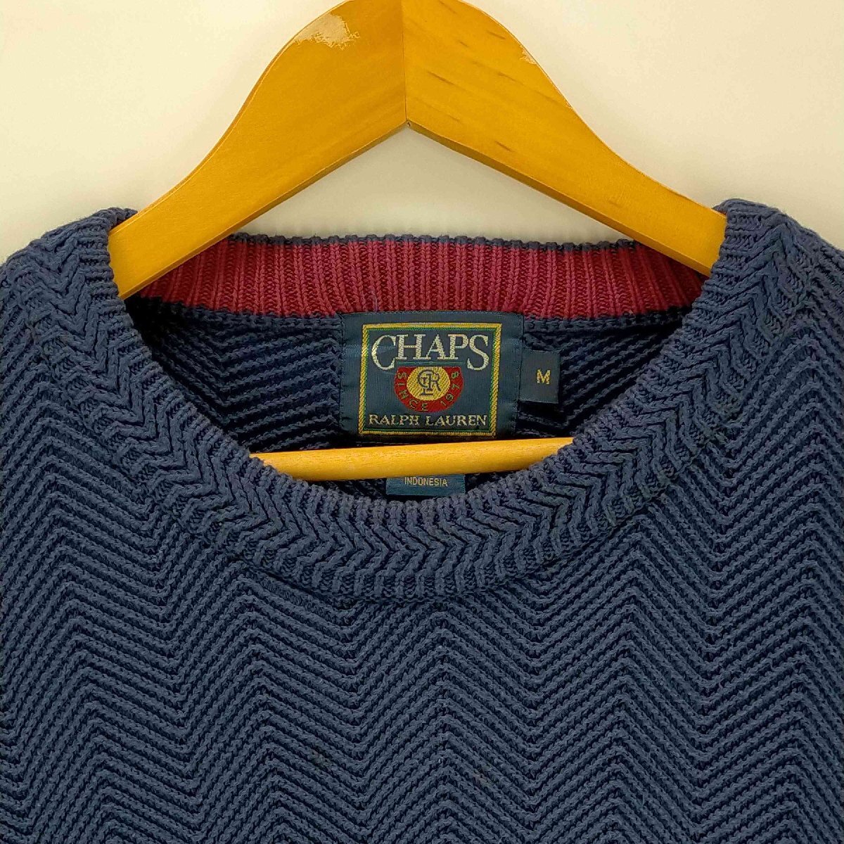 CHAPS RALPH LAUREN(チャップスラルフローレン) 旧タグ ロゴ刺繍 ヘリンボーン クルーネ 中古 古着 0750_画像3