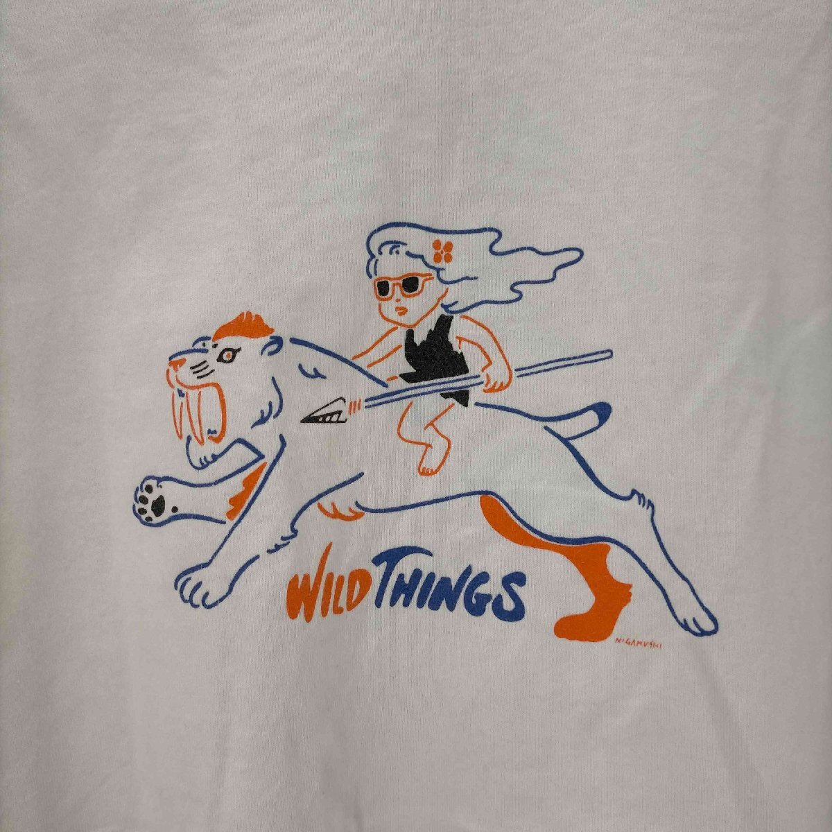 WILDTHINGS(ワイルドシングス) イラストプリント クルーネック 半袖Tシャツ メンズ impor 中古 古着 0543_画像4