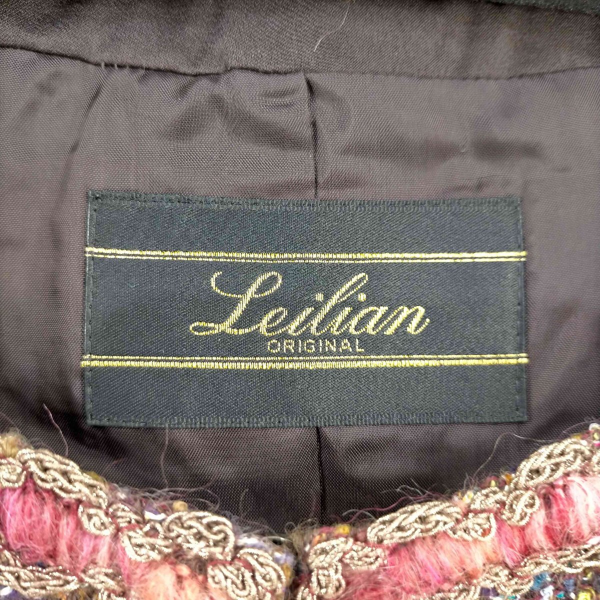 Leilian(レリアン) ツイード ノーカラージャケット 刺繍 総柄 レディース JPN：11号 中古 古着 0207_画像6