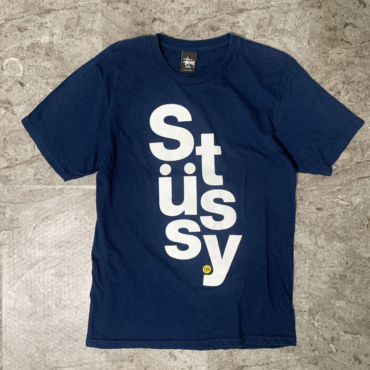 Stussy オールドステューシー ビッグプリントTシャツ グラフィック ネイビー 紺 ビンテージ 90s_画像1