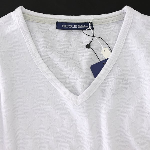 新品 ニコル シャドー アーガイル Vネック 長袖 カットソー 46(M) 白 【I47074】 春夏 メンズ NICOLE Selection ロンT Tシャツ サマーの画像2