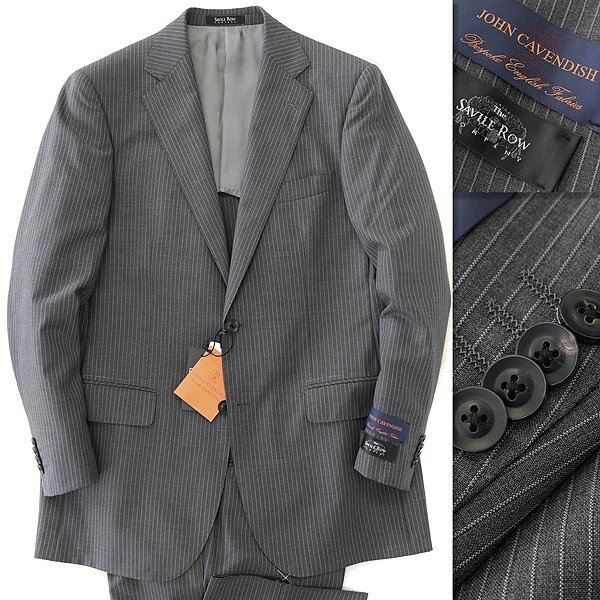  new goods sa vi ru low spring summer Britain JOHN CAVENDISH wool stripe suit AB5( wide width M) ash [J50910] men's Savile Row setup summer 