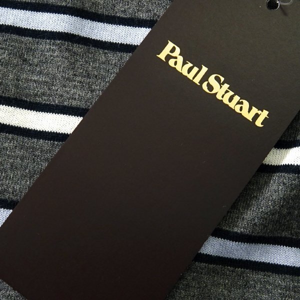 新品 ポールスチュアート ロゴ刺繍 ボーダー ヘンリーネック カットソー S 灰 【I52486】 Paul Stuart メンズ ロンT シャツ 長袖 コットン_画像7