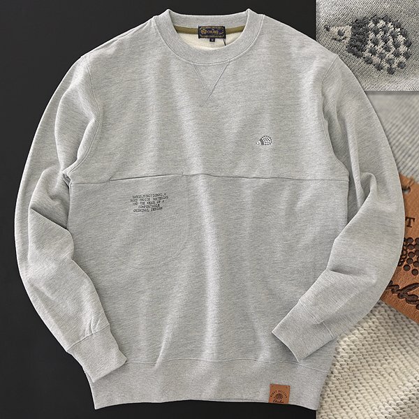  new goods chuu Bay 24SS hedgehog embroidery 2P sweat sweatshirt M ash [CH1441125_97] spring summer men's CHUBEI crew neck pocket ound-necked 