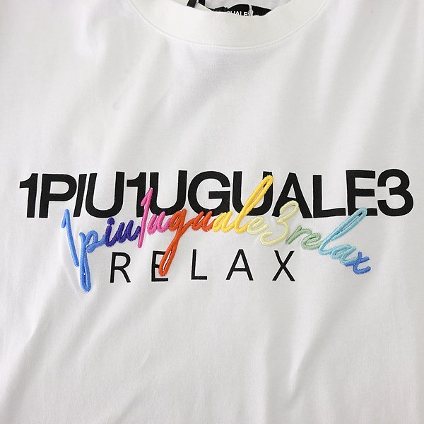 訳有 1PIU1UGUALE3 RELAX レインボー 刺繍 ダブル ロゴ 長袖 Tシャツ L 白 【I54596】 メンズ ウノピゥウノウグァーレトレ ロンT 丸首_画像5