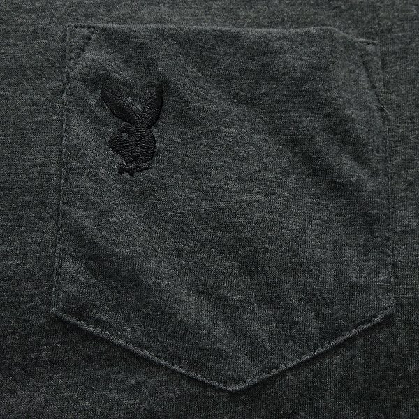 新品 プレイボーイ 23年 春夏 刺繍 コットン 半袖 Tシャツ M 濃灰 【PB1732025_98】 PLAYBOY バニー ポケT カットソー ストレッチ メンズ_画像4