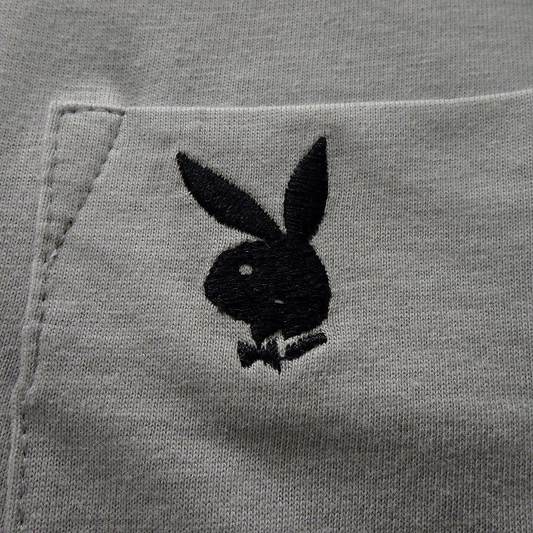 新品 プレイボーイ 24年春夏 バニー ロゴ 刺繍 カットソー L 灰【41028_96】 PLAYBOY ロンT ポケT 長袖 ポケット Tシャツ メンズ_画像6